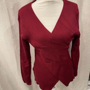 Women's Ribbed Wrap Sweater - Burgundy